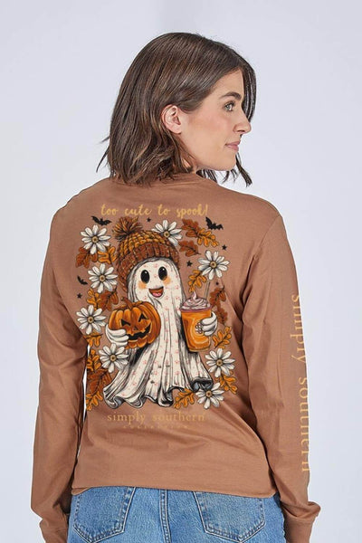 Simply Southern Too Cute To Spook Long Sleeve T-Shirt for Women in Chestnut