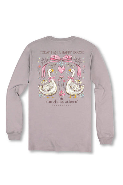 Simply Southern Plus Size Happy Goose Long Sleeve T-Shirt for Women in Grey