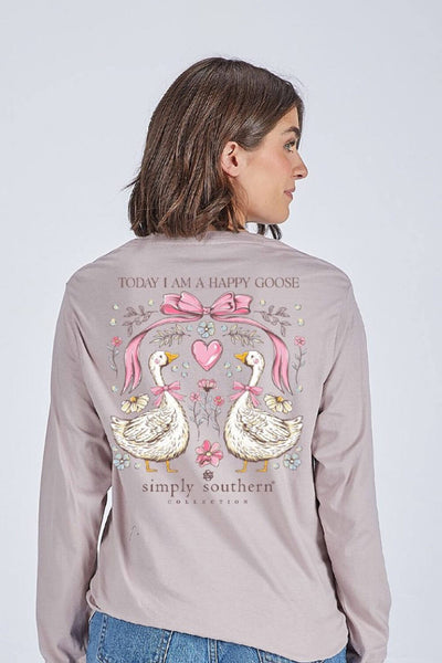 Simply Southern Happy Goose Long Sleeve T-Shirt for Women in Grey
