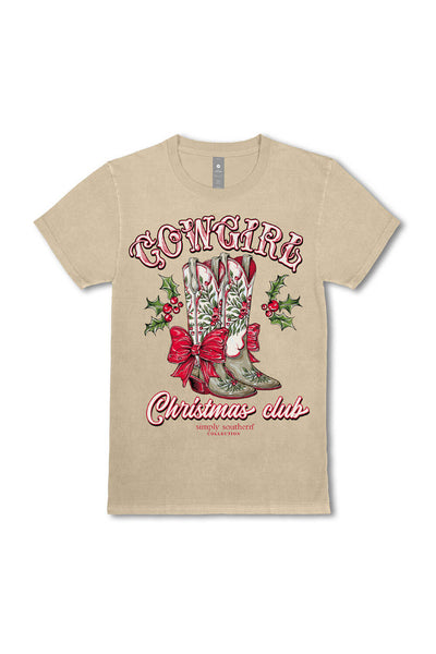 Simply Southern Plus Size Cowgirl Christmas Club T-Shirt for Women in Beige