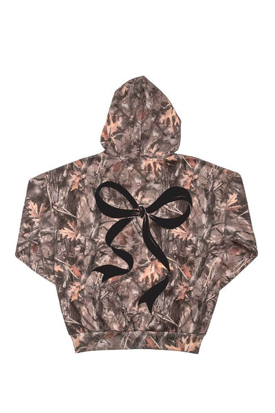 Simply Southern Plus Size Black Bow Camo Hoodie for Women in Brown