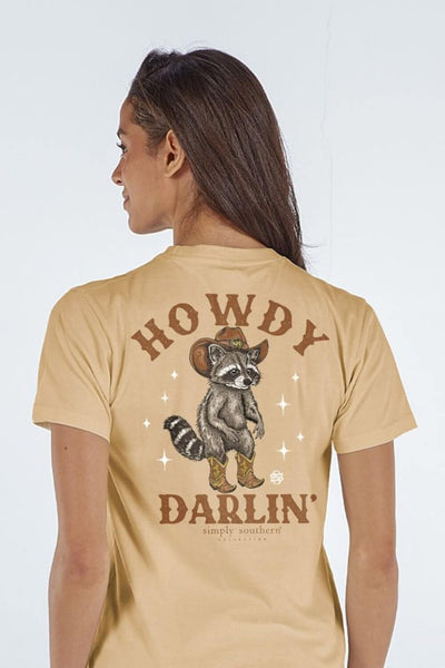 Simply Southern Howdy Darlin Racoon T-shirt for Women in Khaki