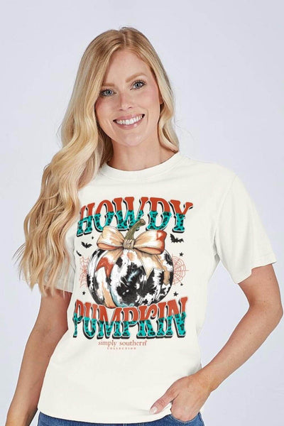 Simply Southern Howdy Pumpkin T-Shirt for Women in Linen
