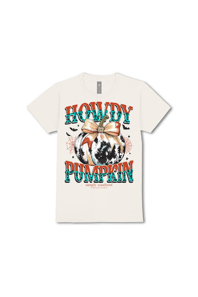 Simply Southern Youth Howdy Pumpkin T-Shirt for Girls in Linen