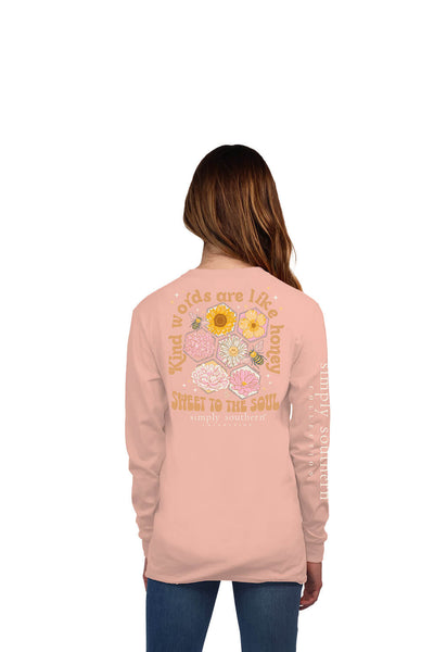Simply Southern Youth Long Sleeve Kind Word T-Shirt for Girls in Reef