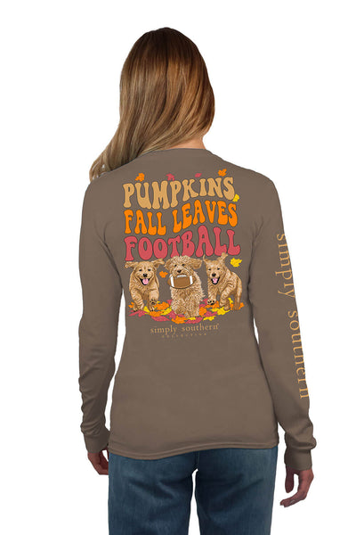 Womens Simply Southern Long Sleeve Fall Leaves T-Shirt for Women in Army