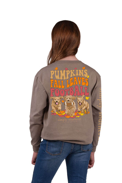 Simply Southern Youth Long Sleeve Fall Leaves T-Shirt for Girls in Army