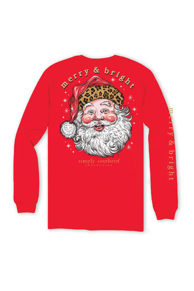 Simply Southern Plus Size Leopard Hat Santa Long Sleeve T-Shirt for Women in Red