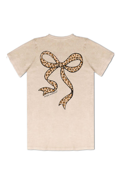 Simply Southern Plus Size Leopard Bow T-Shirt for Women in Washed Ecru