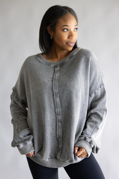 Simply Southern Drop Shoulder Pullover for Women in Lead