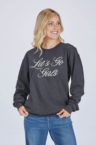 Simply Southern Let’s Go Girls Fleece Sweatshirt for Women in Slate