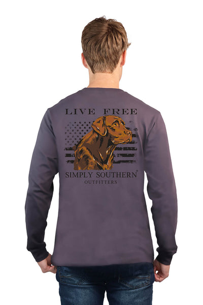 Simply Southern Men's Shirts Long Sleeve Brown Dog T-Shirt for Men in Grey