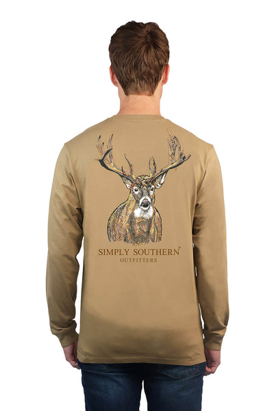 Mens Simply Southern Shirts Long Sleeve Deer T-Shirt for Men in Brown