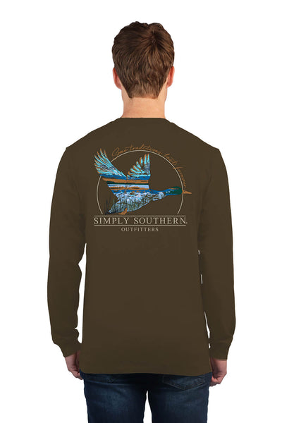 Mens Simply Southern Long Sleeve Duck T-Shirt for Men in Green