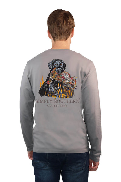 Simply Southern Men's Long Sleeve Hunt Lab Duck T-Shirt for Men in Grey