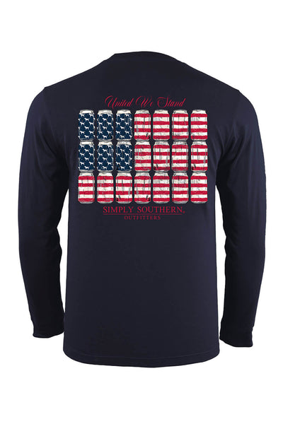 Simply Southern Men's XXL Long Sleeve USA Flag Cans Untied T-Shirt for Men in Blue