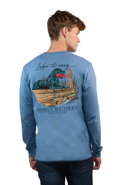 Mens Simply Southern Shirts Long Sleeve Lake Lab T-Shirt for Men in Blue