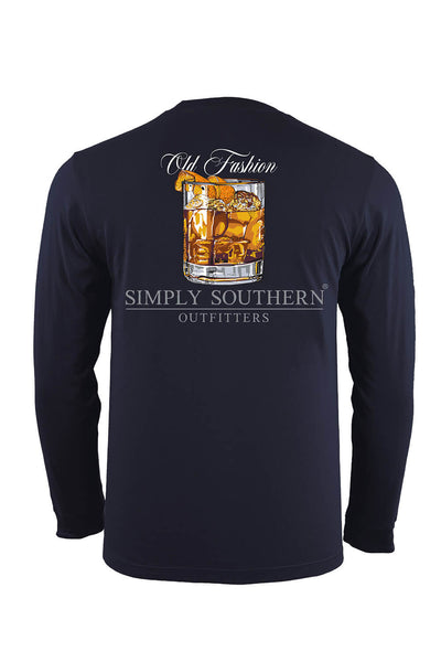 Simply Southern Mens Tshirts XXL Long Sleeve Old Fashion Whiskey T-Shirt for Men in Blue