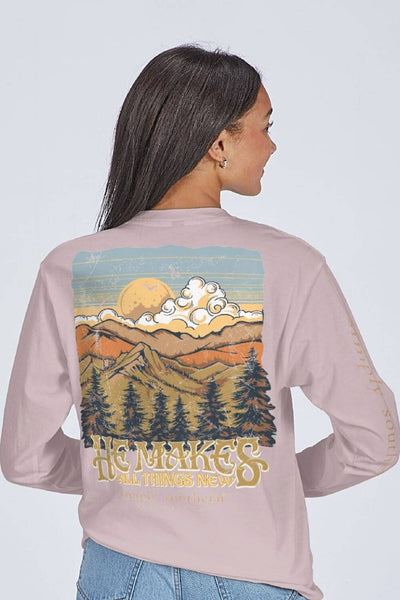 Simply Southern Womems Shirts Things New Long Sleeve T-Shirt for Women in Driftwood Grey