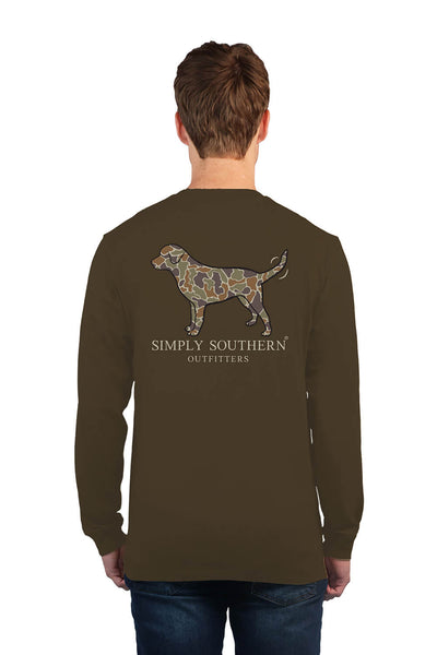 Men's Simply Southern Long Sleeve Camo Dog T-Shirt for Men in Umber