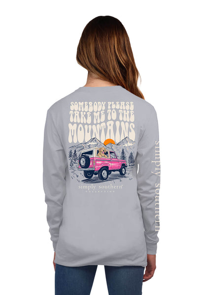 Simply Southern Long Sleeve Take Me To The Mountains T-Shirt for Women in Fog