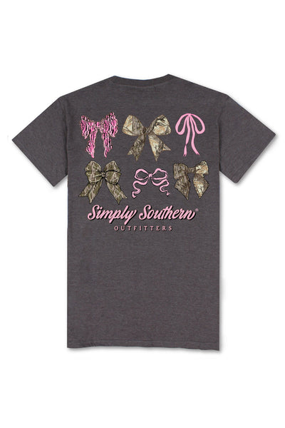 Simply Southern Plus Size Multi Camo Bow T-Shirt for Women in Grey