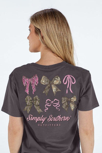 Womens Simply Southern Shirts Multi Camo Bow T-Shirt for Women in Grey