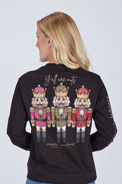 Simply Southern Y’all Are Nuts Long Sleeve T-Shirt for Women in Blac