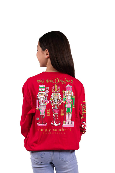 Simply Southern Youth Long Sleeve Nutcracker T-Shirt for Girls in Red