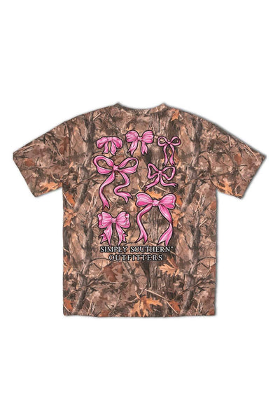 Simply Southern Plus Size Camo Pink Bow T-Shirt for Women in Brown