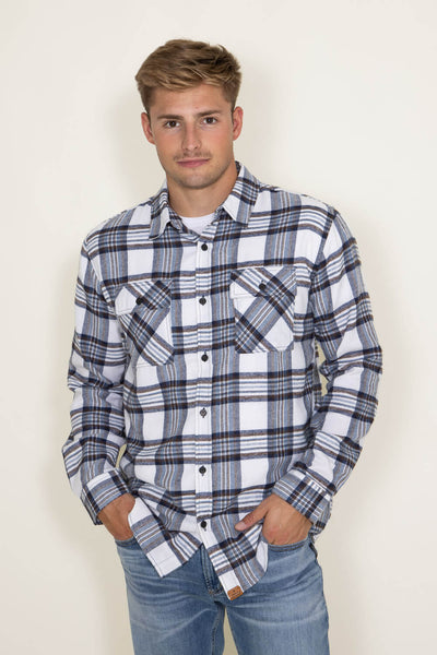 Men's Simply Southern Plaid Flannel Shirt for Men in White