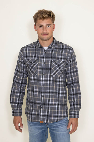 Simply Southern Mens Shirts Plaid Flannel Shirt for Men in Grey
