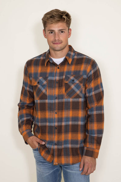 Simply Southern Mens Plaid Flannel Shirt for Men in Multi Orange