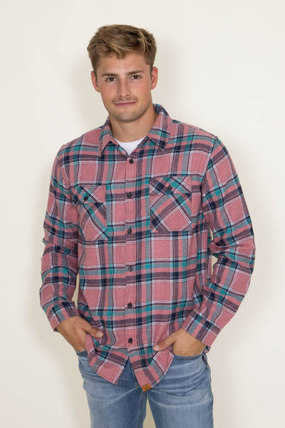 Men's Simply Southern Plaid Flannel Shirt for Men in Pink