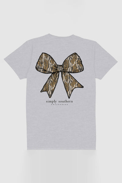 Simply Southern Plus Size Camo Bow T-Shirt for Women in Ash Grey