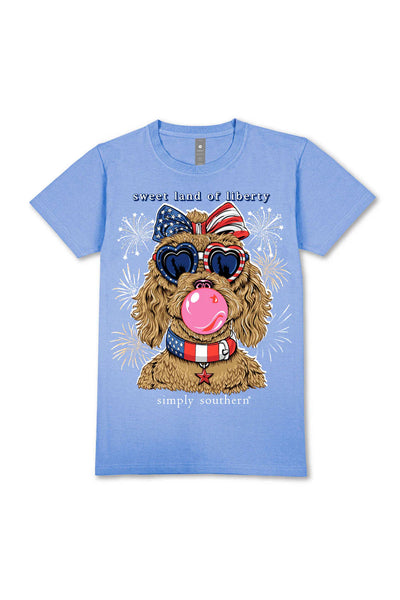 Simply Southern Plus Size Sweet Land Of Liberty T-Shirt for Women in Wave Blue