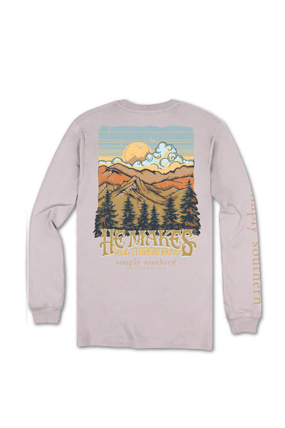 Simply Southern Plus Size Things New Long Sleeve T-Shirt for Women in Driftwood Grey