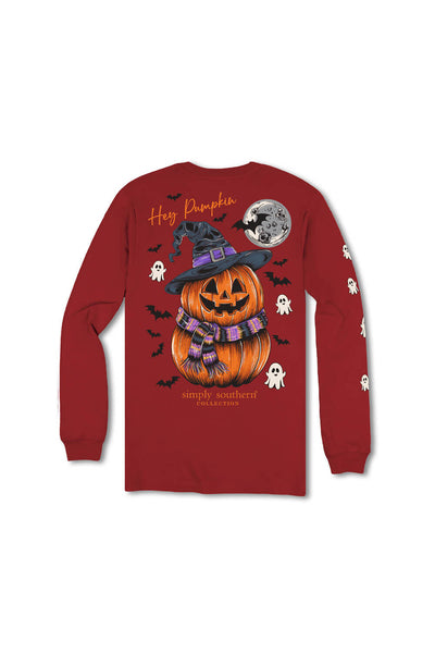 Simply Southern Youth Pumpkin Witch Hat Long Sleeve T-Shirt for Girls in Red