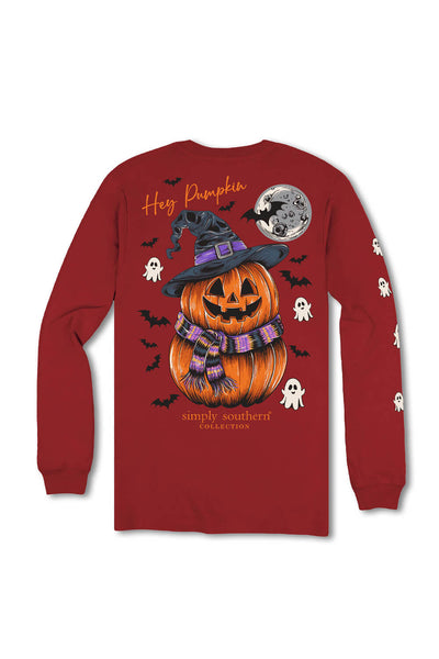 Simply Southern Plus Size Pumpkin Witch Hat Long Sleeve T-Shirt for Women in Red