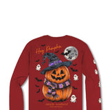 Simply Southern Womens Pumpkin Witch Hat Long Sleeve T-Shirt for Women in Red
