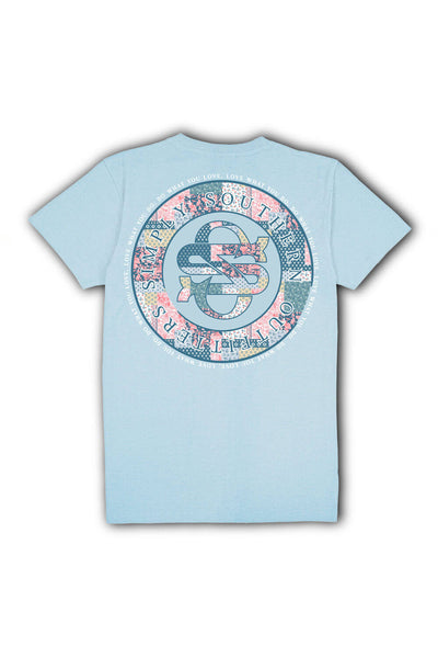 Simply Southern Youth Quilt Pattern Logo T-Shirt for Girls in Blue