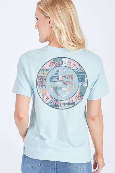 Simply Southern Quilt Pattern Logo T-Shirt for Women in Blue