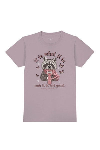 Simply Southern Plus Size It Is What It Is Raccoon T-Shirt for Women in Purple