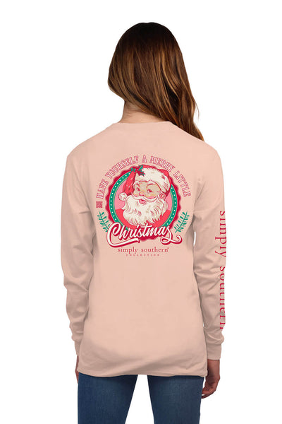 Simply Southern Long Sleeve Retro Santa T-Shirt for Women in Cream