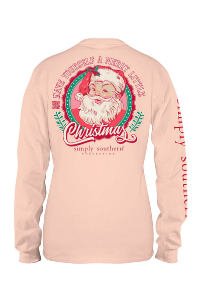 Simply Southern Plus Size Long Sleeve Retro Santa T-Shirt for Women in Cream