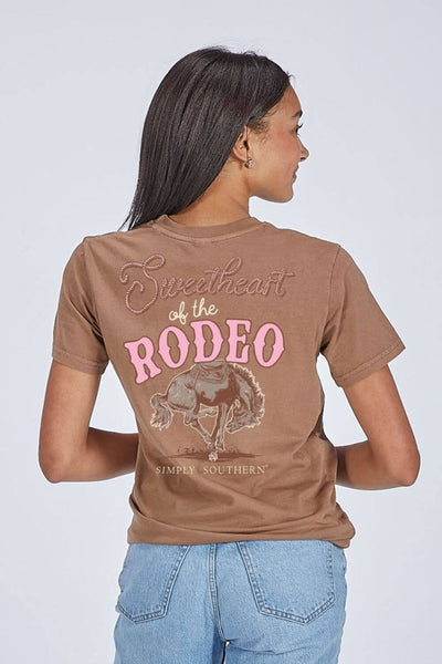 Simply Southern Sweetheart Of The Rodeo T-Shirt for Women in Washed Brown