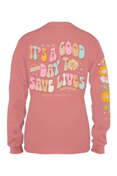 Simply Southern Plus Size Long Sleeve Save Lives T-Shirt for Women in Rouge