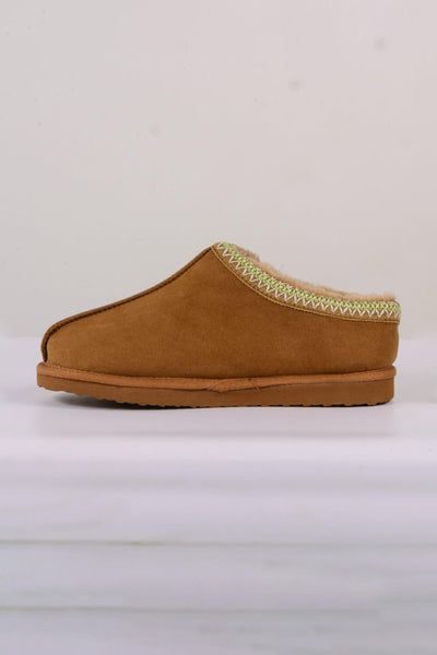 Simply Southern Embroidered Slippers for Women in Light Brown