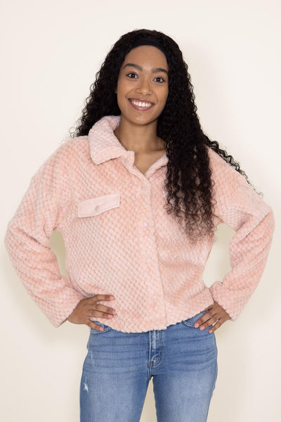 Simply Southern Soft Cropped Shacket for Women in Light Pink