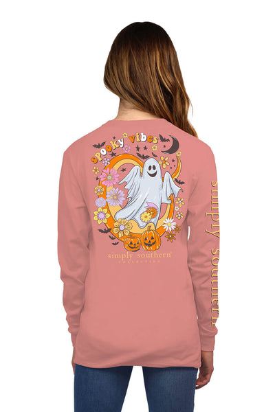 Simply Southern Long Sleeve Shirts Spooky Vibes T-Shirt for Women in Cafe